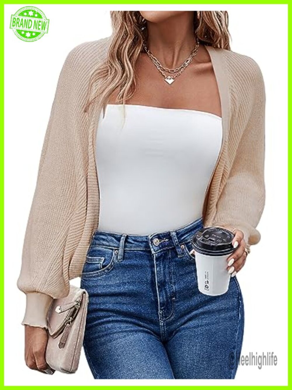 Batwing Sleeve Knitted Cropped Bolero Shrug Open Front Cardigan for Dresses